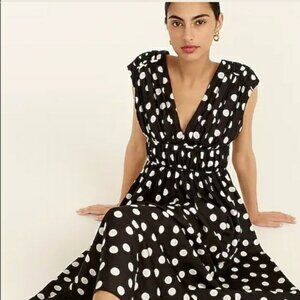 J Crew Elegant Black And White Polka Dot Silk Dress.  Sz 8.